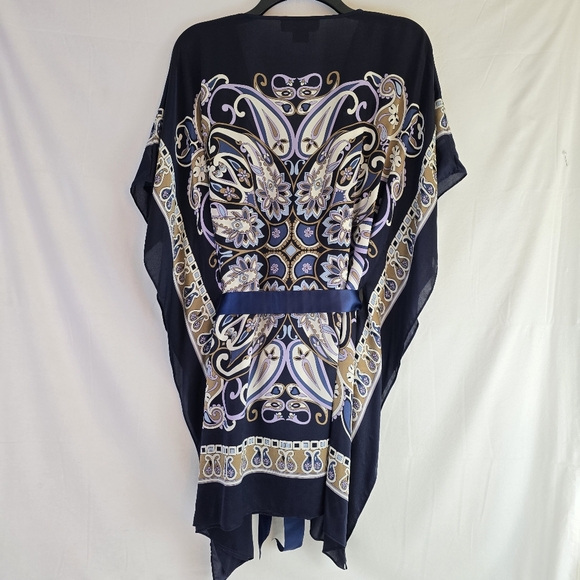 Michael Kors 100% SILK Women SZ L/XL Kaftan Top Blouse Blue Colorful Flowy Bold - Picture 9 of 12